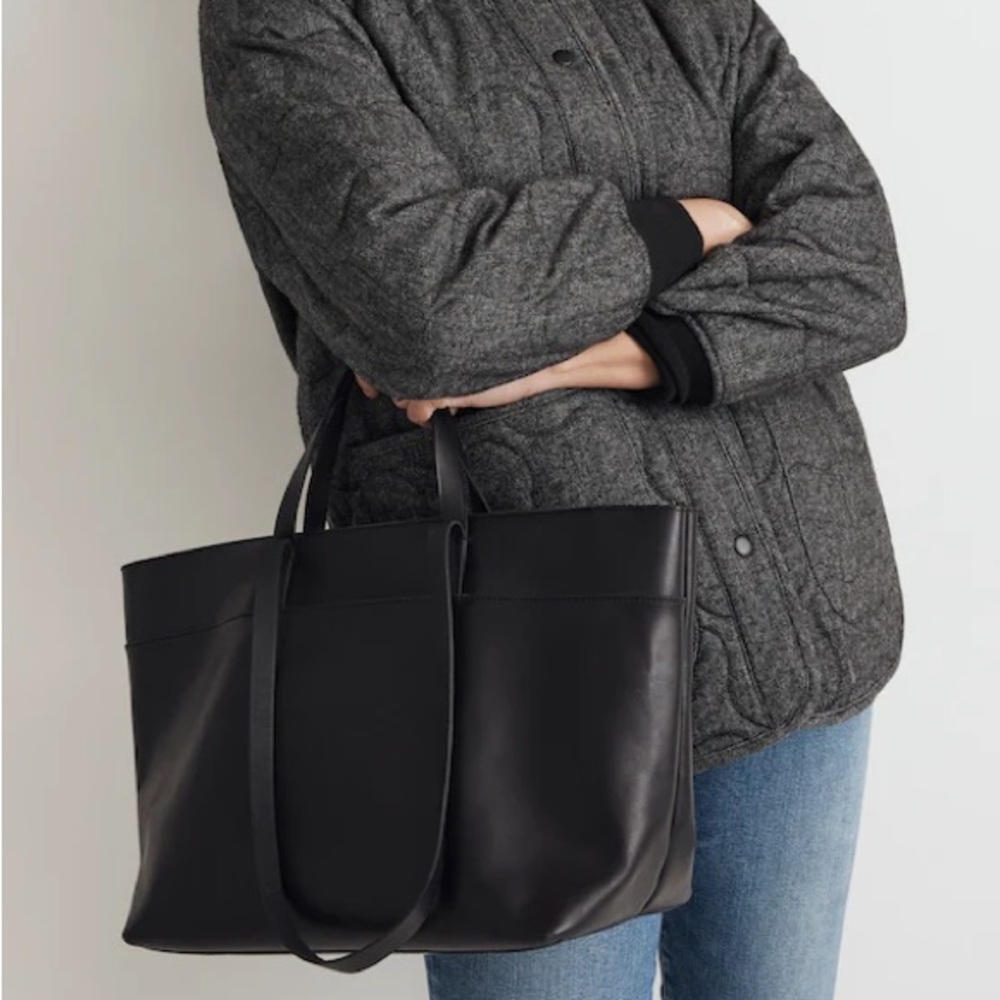 NWT Madewell Classic Black Leather Tote Bag